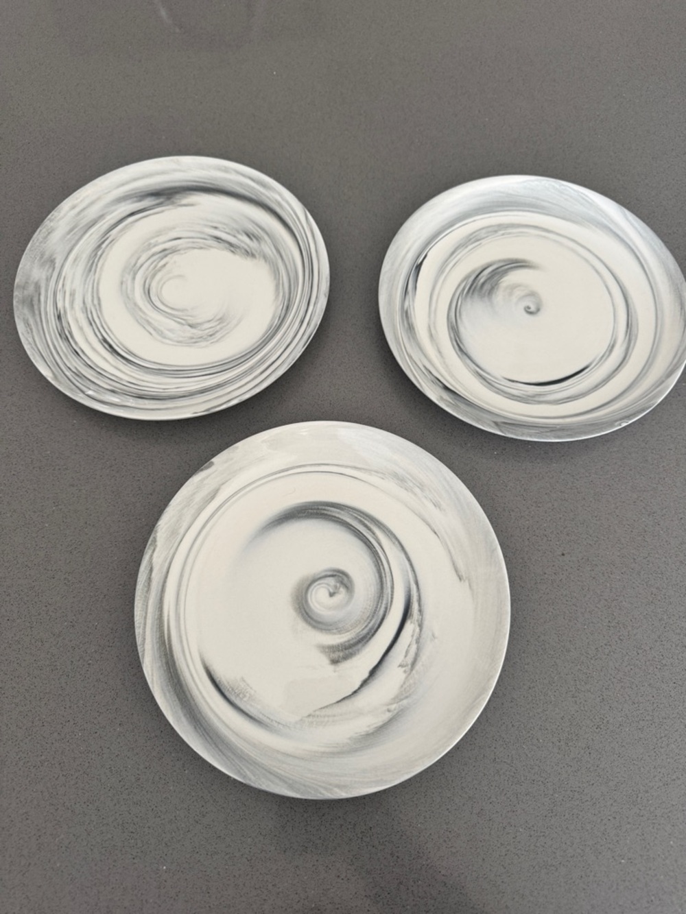 Marbled Swirl Ceramic Salad Plates - Set of 3 in White and Gray